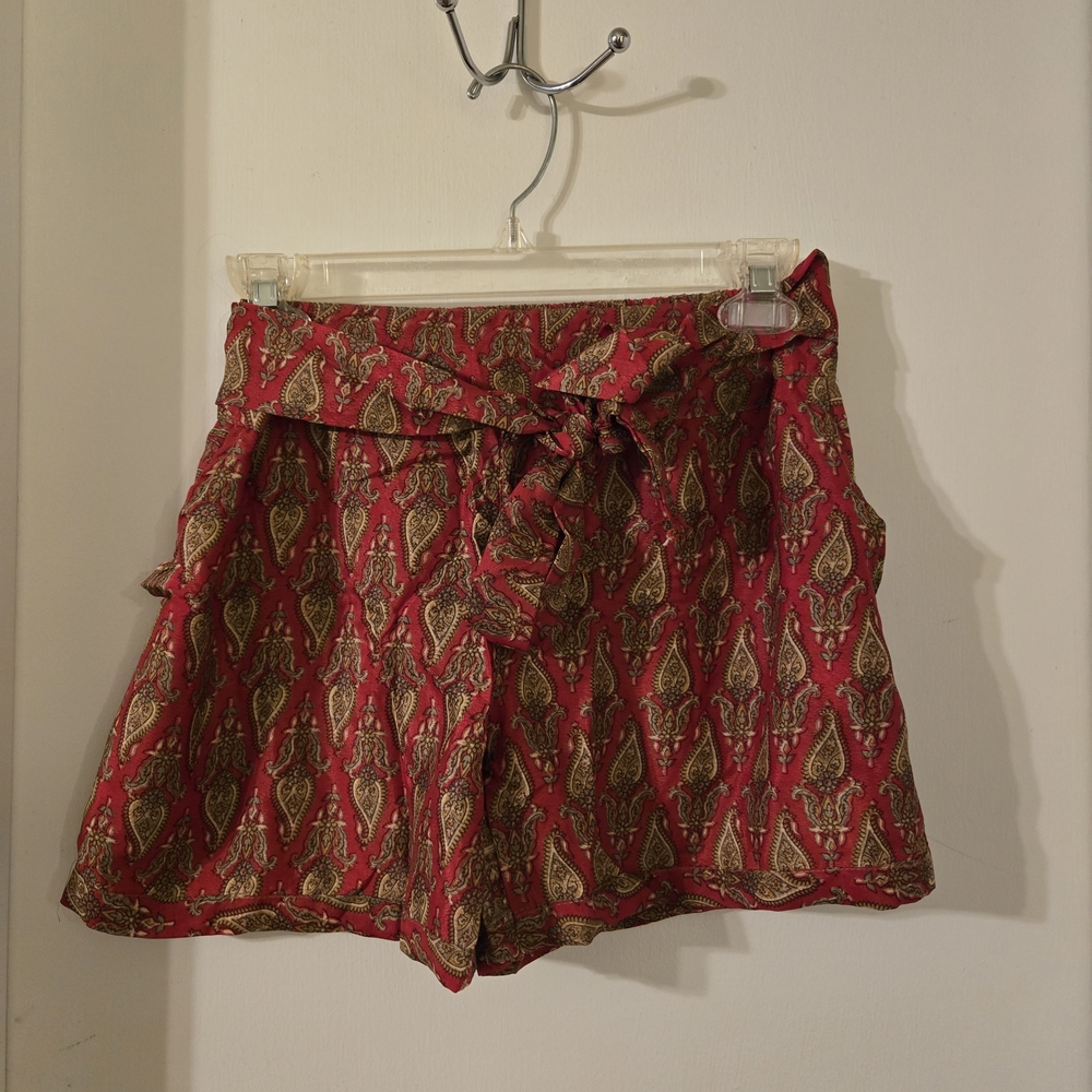 High Waist Red and Gold Flowy Shorts